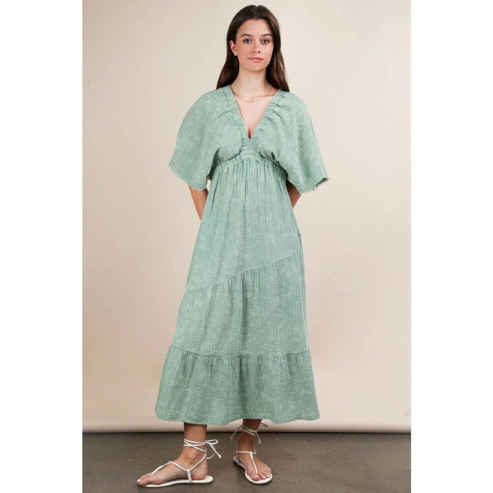 New'm Serenity Gauzy Sage Green Midi Dress Small NWT Boho Femme Semiformal Party